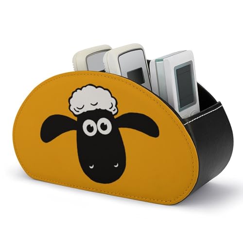 ひつじ 羊 ショーン リモコンラック リモコン立て PUレザー 5段仕切り デスクトップ収納ボックス 文房具収納 メガネ収納 メイクブラシ収納 卓上飾り 家庭用 オフィス