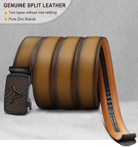 Image of BULLIANT Ratchet Trimmable Leather Belt for Men Adjustable 1 3 /8-Gift Boxed | Smooth Sliding | Micro Adjustable Fit | Tailored Size | Holeless Understated Elegance