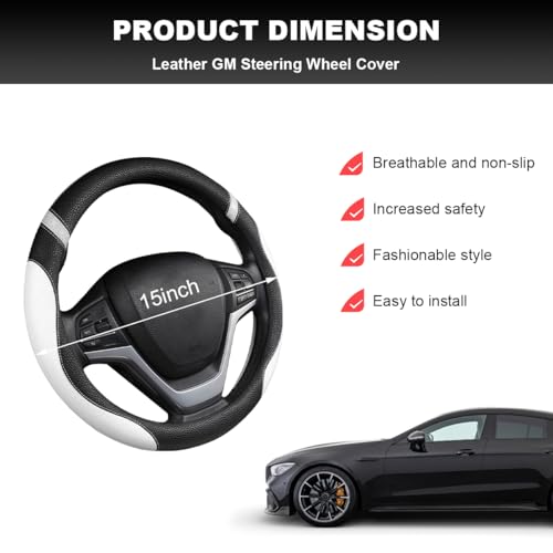 Image of Car Steering Wheel Cover, 15 Inch Premium Leather Breathable Non-Slip Wheels Wrap, Universal Auto Comfortable Steering Wheel Protector for SUV Truck Van, Car Accessories (White)