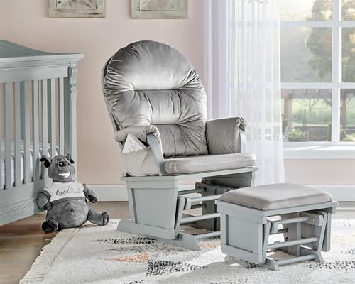 Image of Suite Bebe Madison Nursery Rocking Chair with Ottoman, Wooden Glider for Baby Nursing, Smooth Gliding Rocker, Grey and Light Grey