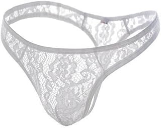 heavenglow Mens See Through Flower Lace Underwear Briefs | T-Back G-String Thong Bikini Briefs for Men | Comfortable Transparent Design | White XXL Size Pack of 3-picture-11