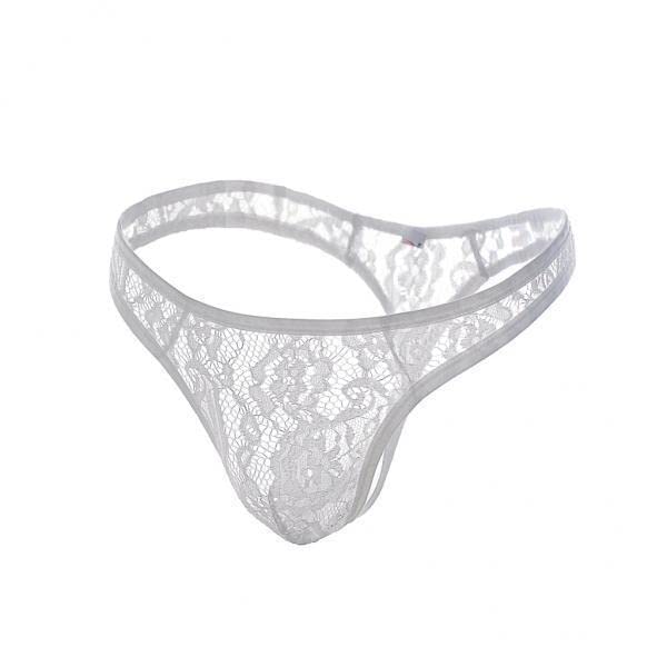 Mens See Through Flower Lace Underwear Briefs | T-Back G-String Thong Bikini Briefs for Men | Comfortable Transparent Design | White XXL Size Pack of 3