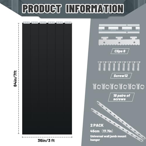 Image of Juexica 36 x 84 Inch Plastic Strip Door Curtain Kit 0.08'' Walk in Cooler Curtains Thickness PVC Freezer Door Curtain Smooth Waterproof Hurricane Shutters Gate for Warehouse Garage Industry(Black)