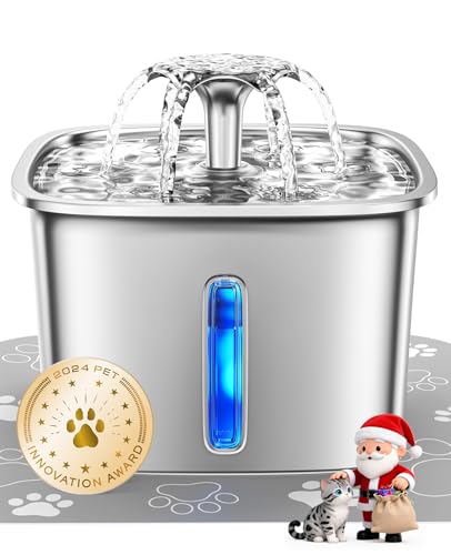 Veken Innovation Award Winner Stainless Steel Cat Water Fountain, 95oz/2.8L