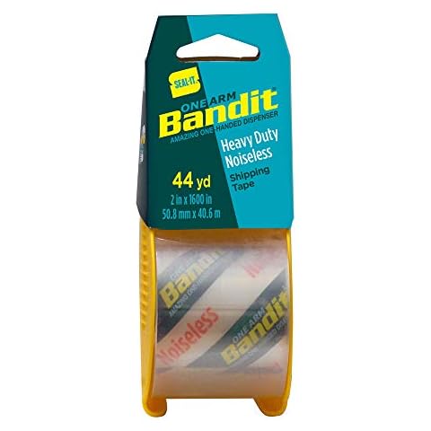 Seal-It Bandit Shipping Tape in Noiseless One Arm Dispenser, 6 Pack, 2" x 1600" Each Noiseless with One Arm Dispenser Cover