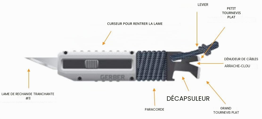 Gerber Cutter de poche - Prybrid-X, Onyx, Acier Inoxydable, 31-003740, 10,8 cm