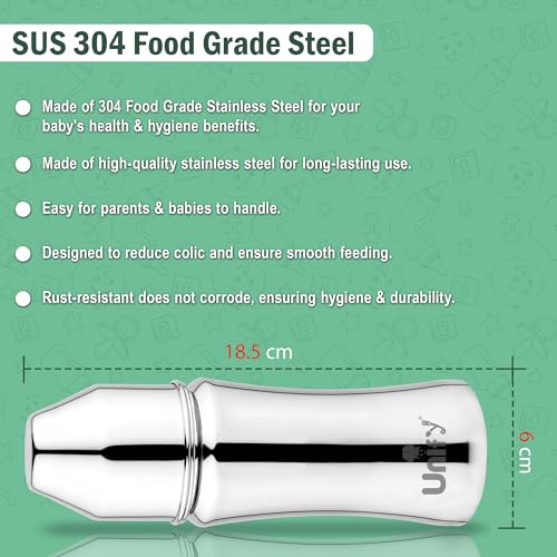 Image of Unify Stainless Steel Baby Feeding Bottle (250 ML) | Flow Nipple Bottles |Sus 304 Grade Milk Drinking Bottle | BPA Free, Anti-Colic, Plastic-Free| Ideal for Newborns (Infant) & Toddlers (Pack of 1)
