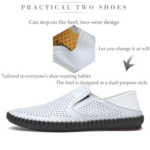 Men's Leather Slip-on Loafers Summer Breathable Hollow Flat Loafers Comfortable Elastic Anti-Slip Soft Sole Walking and Driving Shoes4