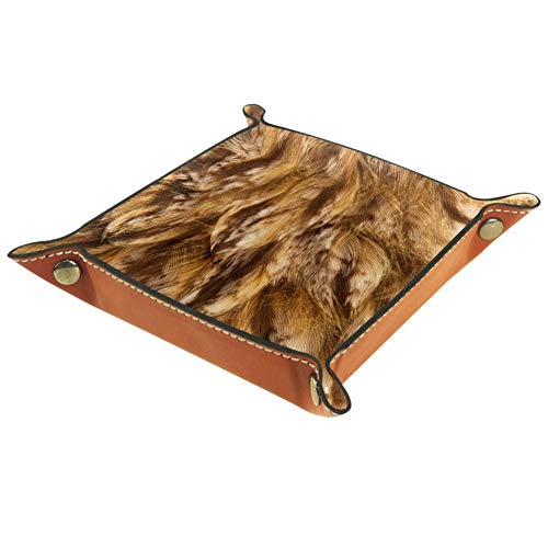 MUOOUM Animal Owl Feather, Open Home Storage Bins Jewelry Tray Valet Tray Leather Catchall Tray for Home Office