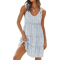 ETCYY Sundresses for Women 2025 Vacation Swimsuit Cover Ups Boho Floral Beach Dress T-Shirts Tank Dresses,Striped Navy,X-Large