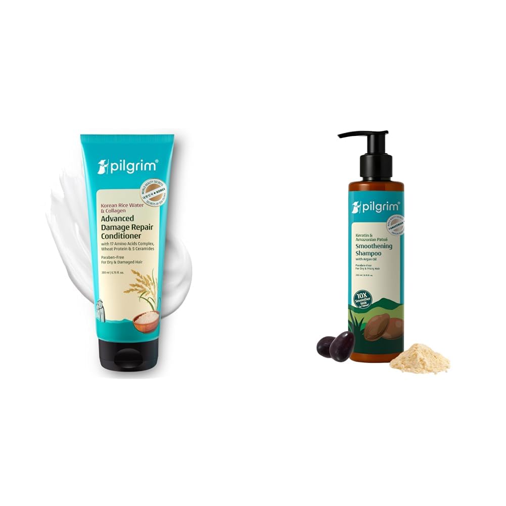 Pilgrim Korean Rice Water & Collagen Advanced Damage Repair Conditioner - 200ml & Patua & Keratin Hair SMOOTHENING SHAMPOO for Dry & Frizzy hair 200 ml-picture-42