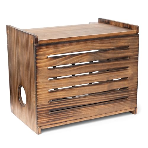 Wooden WiFi Router Storage Box - Deluxe Wall Mountable Decorative Modem Shelf Hider Cover with Cable Management System - Rustic Home Organization Solution for Most Routers Up to 11" Tall - Dark Oak