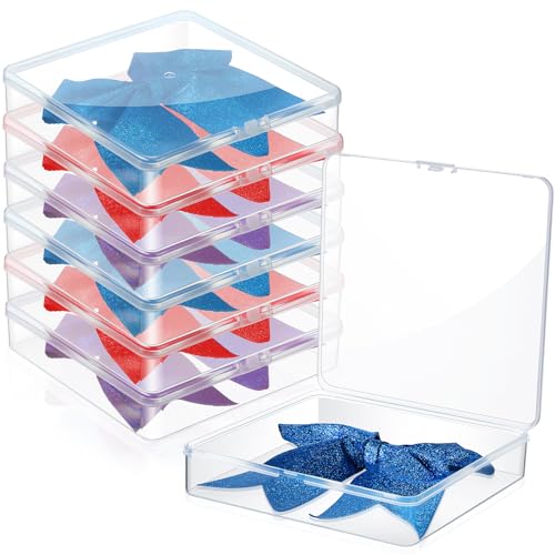 GlikCeil 6 Pcs 7'' x 7'' Cheer Bow Box Portable Case Clear Plastic Storage Containers with Lids for Cheerleading Bows