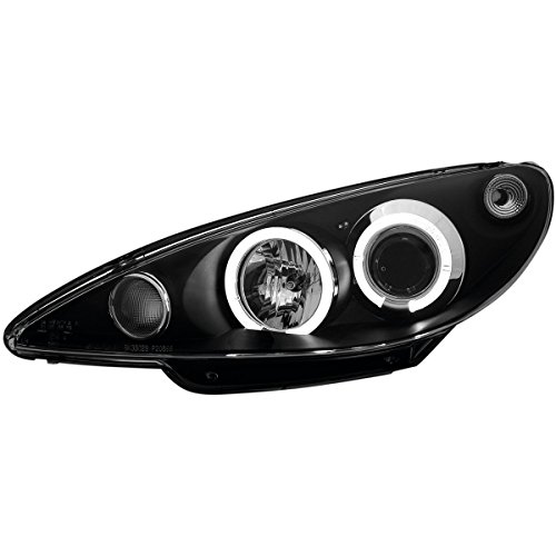 AUTO-STYLE Set de Phares compatible avec Peugeot 206 2002- incl GTi 1999- - Noir - incl. anneaux Angel-Eyes