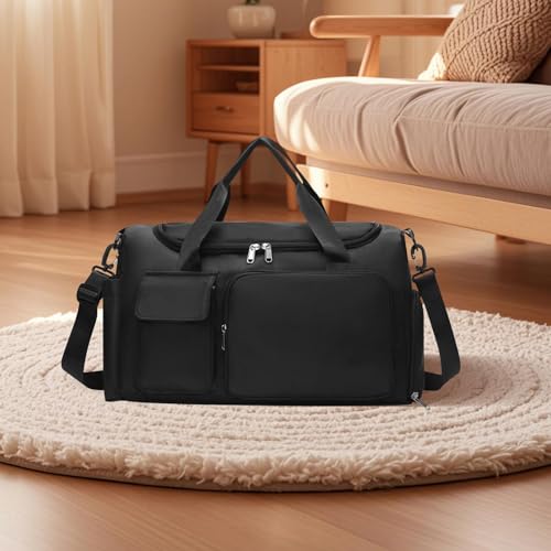 Comzantor Bolsa de Viaje, Deporte Gimnasio con Compartimento Zapatos, Impermeable, Mujer y Hombre para Viajes, Deportes, Fitness(Negro)