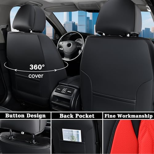 Image of Coverado Car Seat Cover Full Set, Luxury Leather Seat Covers for Front and Rear, Waterproof Seat Covers Auto Seat Cover 5 Seats, Car Seat Protectors Driver Seat Covers Universal for Most Vehicles, Red