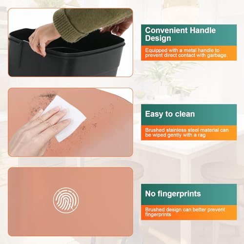 50L Fingerprint-Proof Stainless Steel Trash Can with Removable Inner Bucket and Pedal Lid for Home Office
