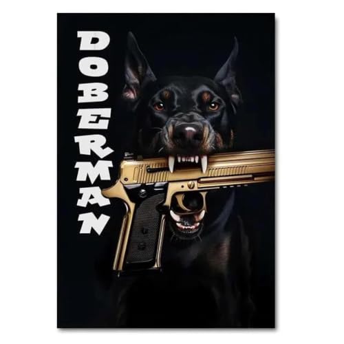 Póster de perro Dóberman negro para decorar paredes vacías, cuadro en lienzo moderno