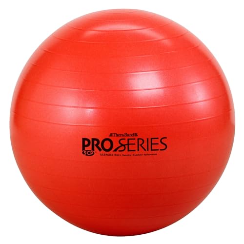 THERABAND Pro Series Exercise Ball, 22' Red Stability Trainer for 5'1'–5'6' Users, Anti-Burst Yoga & Pilates Ball, Balance & Core Trainer, For Athletes Fitness at Gym & Home