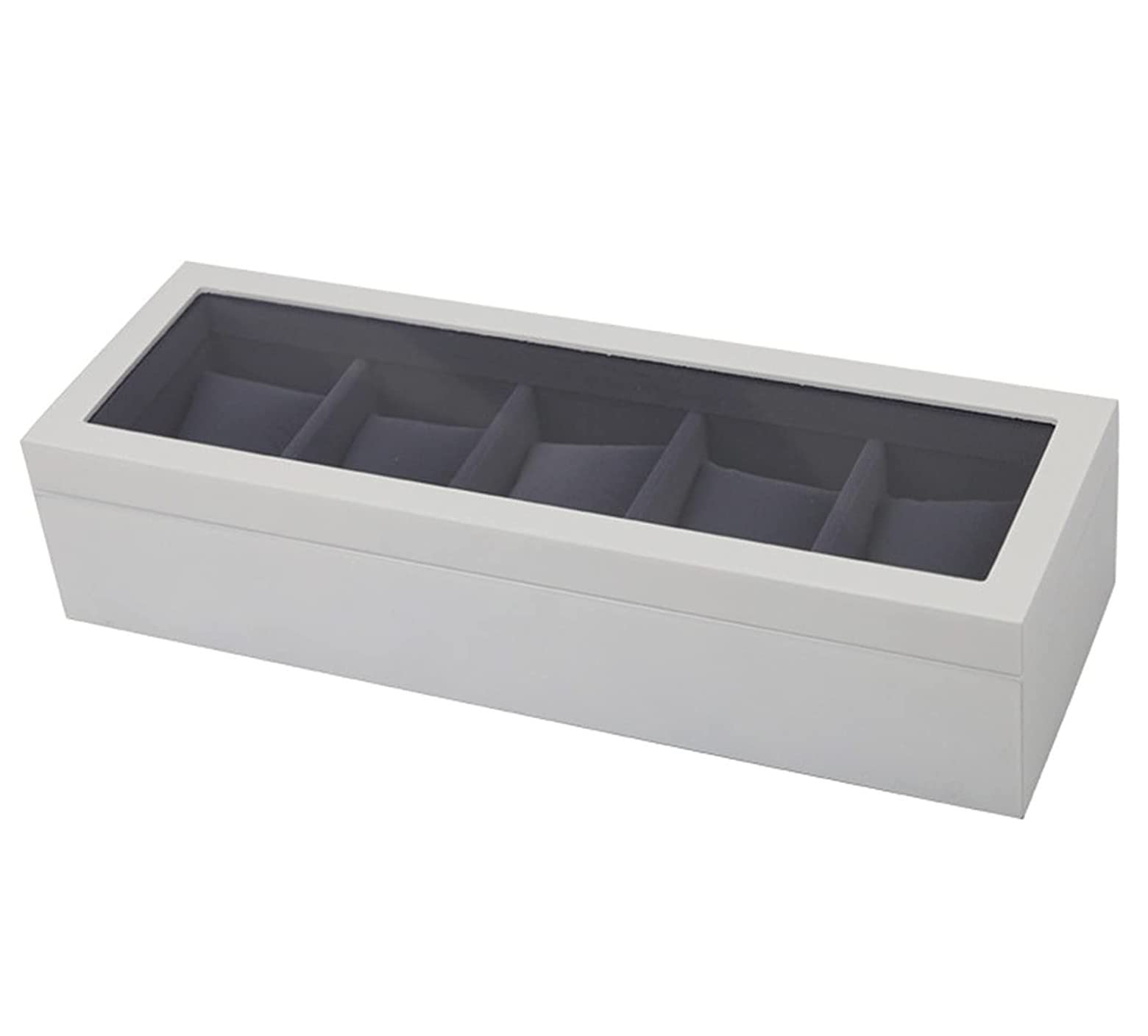 Estuche Relojes Reloj Organizador Pantalla Transparente Superior Madera 5 Ranuras Caja Almacenamiento Soporte Regalos De Cumpleaños Organizador(White Black)