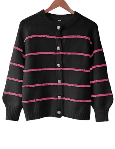 Image of QIBABU Womens Striped Cardigan Sweaters Casual Open Front Long Sleeve Button Down Knit Outwear