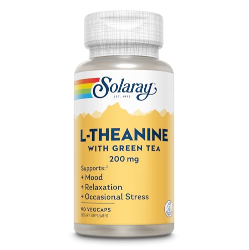 Image of SOLARAY L-Theanine 200mg with Green Tea - Healthy Mood, Relaxation and Occasional Stress Support - Lab Verified, Vegan, Gluten Free - 90 Servings, 90 VegCaps