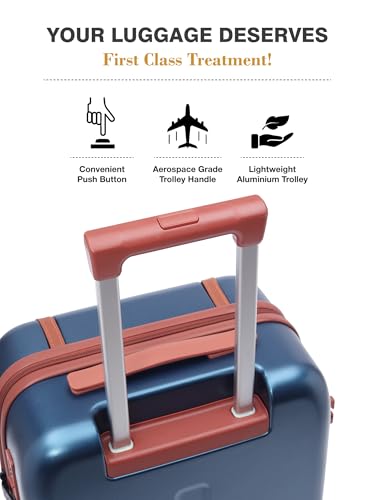 Image of FUR JADEN The Wayfarer Polycarbonate Travel Luggage Suitcase with 8 StealthTech Silent Shock Absorbing Wheels, TSA Lock & Aviation Grade Telescopic Trolley (Cobalt Navy, Cabin + Medium)