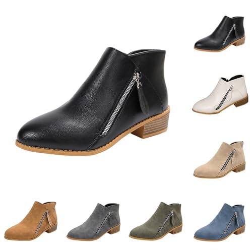 MJGkhiy Botas Texanas Mujer Bajas Cowboy Bota Ante Negro Chelsea Boots Con Tacón Marrón Western Botín Ankle Invierno Camperos Botines con Cremallera, Negro , 42 EU