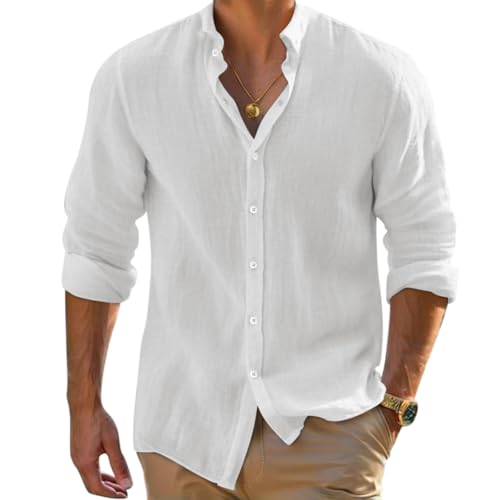 Onsoyours Camicia Lino Uomo Estiva Manica Lunga Cotone Casual con