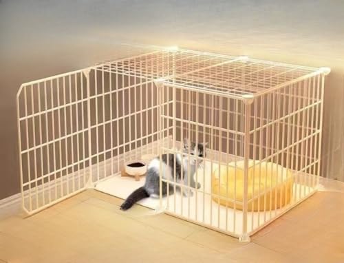 猫 2段 安い 折りたたみ キャット ワイド扉 猫用多頭飼い 脱走防止 猫ハウス 組み替え自由 おしゃれ 猫 ペット猫ゲージ ネコドア キャットハウス 留守番 保護 (ホワイト,74*37*37cm)
