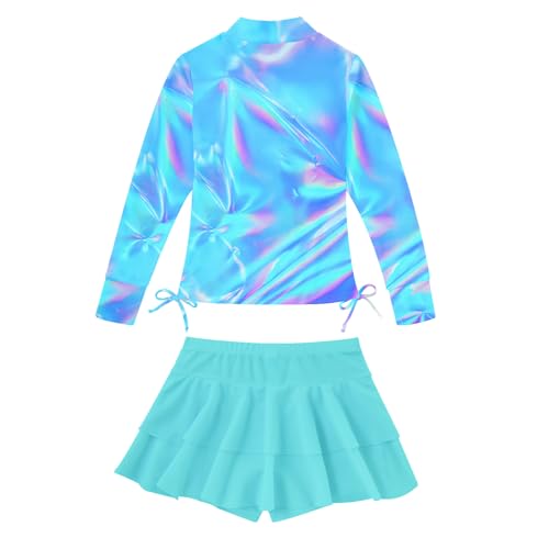 Image of Vogseek 3-12T Girls Rash Guard 2 Pieces Bathing Suit Long Sleeve Swimsuit Swimming Skirt with Shorts Swimwear