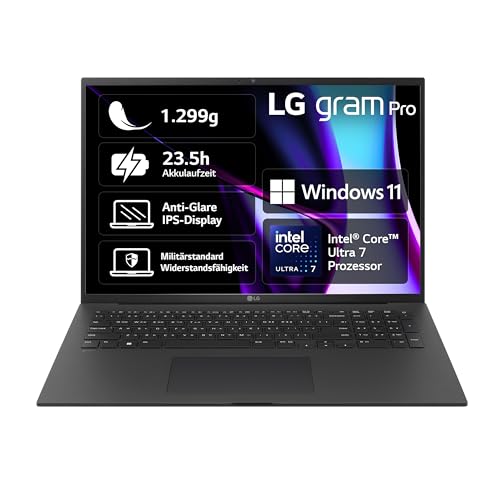 2024 LG Gram Pro - Ordenador portátil de 17 pulgadas (1299 g Intel Core Ultra7 (16 GB de RAM, 1 TB Dual SSD, 23,5 h de autonomía, pantalla IPS antirreflejos, Win 11 Home) - Negro