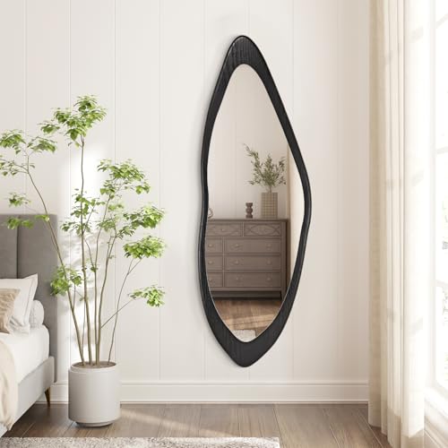 Image of AAZZKANG Irregular Wall Mirror Full Length Large with Wood Framed 47 inchx16 inch Black Asymmetrical Full Body Mirrors for Bedroom Living Room Entryway