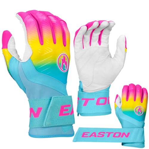 Easton | Walk-Off Ethos Locked-in Baseball Batting Gloves | Compression Wrist Strap | Thermal Fire | Youth Medium