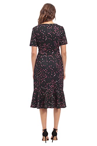Image of London Times Women's V-Neck Dress - Flounce Hem, Twist Waist, Elegant Office & Event Wear