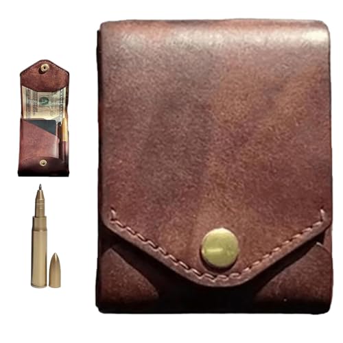 Vintage Handmade Leather Wallet, Multifunctional Compact Wallets for Cash Business Card Holder, Slim Simple Men's Wallets Built-In Pen Slot (Brown,One-Size)