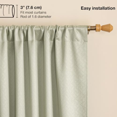 Image of HOMEMONDE 100% True Blackout Curtains 9 Feet Long Door - Set of 2 Curtains| Embossed Design | Light Block Thermal Insulated & Room Darkening Top Style Rod Pocket Curtains (Off White, 108Inch)