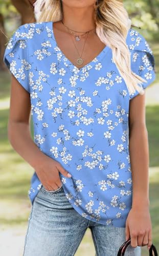 Image of CATHY 2026 Women Tops Summer Short Sleeve Tunic V Neck T-Shirts Loose Casual Floral Blouse S-4XL