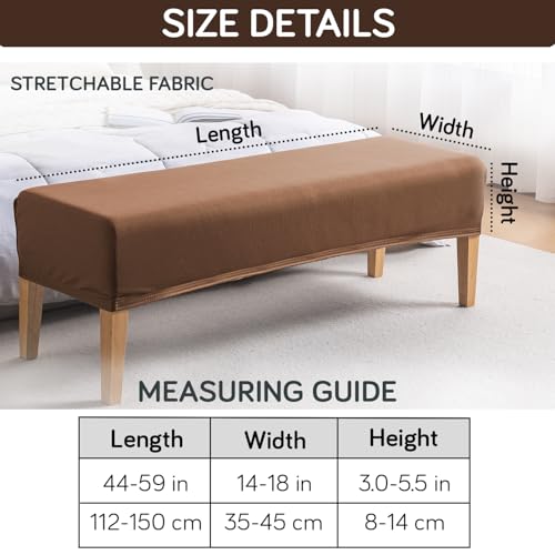 Image of HOKIPO 'SereneSolids' 140 GSM Dining Bench Cover Stretchable Slipcover, Brown (AR-6245-BR)