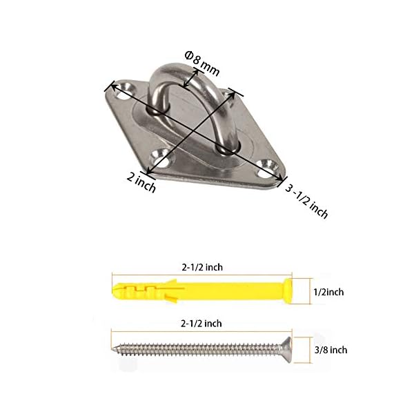 Heavy Duty Hammock Hanging Kit Pad Eye Plates Staple Ring Hook - Ceiling Wall Mount Anchor Hooks Hanger for Swing Chair Suspension - Shade Sail Hardware for Outdoor Indoor Activity(Stainless Steel) - Image 3