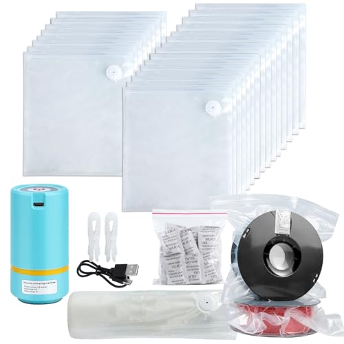 Upgraded PLA Filament Storage Bags Kit USB-C Pump,20 Large