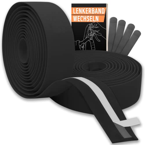 Kellago Lenkerband Rennrad schwarz [ MIT VERBESSERTER DÄMPFUNG ] inkl. E-Book & 4X Klebestreifen Rennrad Lenkerband schwarz selbstklebend - Fahrrad Lenkerband - Griffband Rennrad Fahrradlenkerband Cover