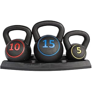 HaoKang KettleBell Vinyl Coated Cement Kettlebell Combination of Three Weights in 5lb 10lb 15lb for Body Exercise