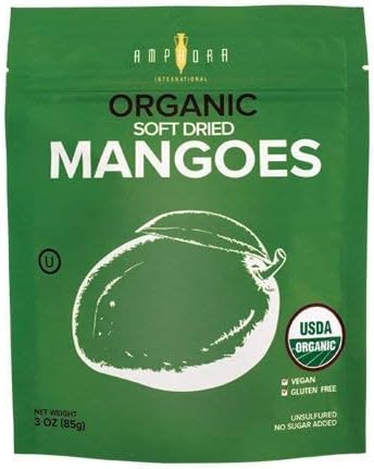 Dried All Natural Organic Mango Healthy Snack Fruits Vegan Kosher Gluten Free 3 Oz Each (Pack of 1)