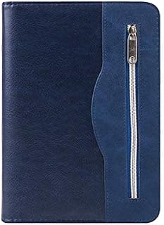Gift for Men,SAYEEC A5 Executive Conference Folder Travel Portfolio Ringbinder Folio Zip Around PU Leather Loose Leaf Refillable Lined Paper Business Notebook Zipped Organiser with Calculator (Blue)