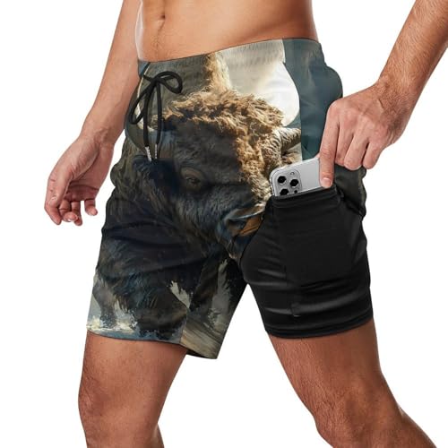 Buffalo Mens Swim Trunks with Quick-Drying Lining Beach Shorts for Outdoor Sports2