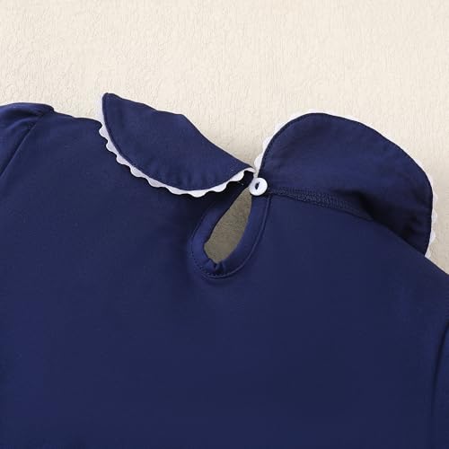 Image of 12M-14Y Toddler Baby Girls Peter Pan Collar Blouse Kids Girl Solid Color Puff Sleeve T-Shirts Casual Tee Tops