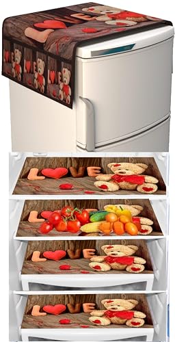 Image of Combo of Kitchen 01 Fridge Top Cover(21 X 39 Inches), + 4 Fridge Mats (11 X 17 )Inches), 5 Piece Set -CC175
