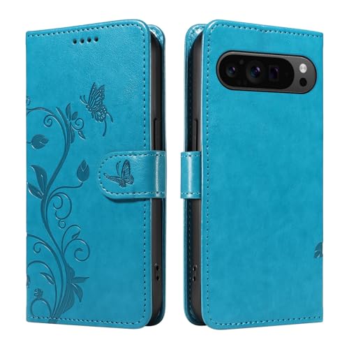 Étui en cuir Google Pixel 9 Pro XL haut de gamme rabat violet