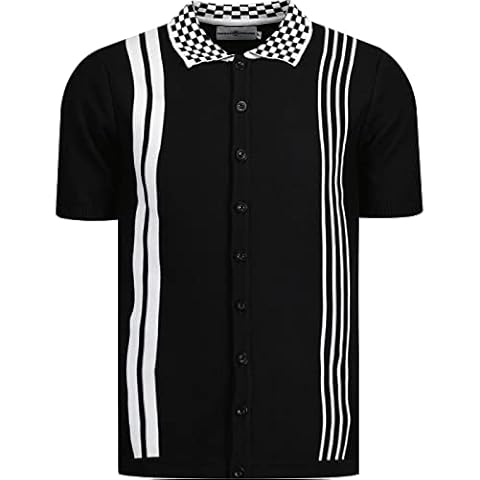 Madcap England Charlie Retro Ska Checkerboard Knitted Polo Shirt (as8, Alpha, s, m, Regular, Regular, Black, Small) Cover